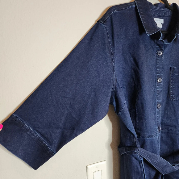 NWT Liz Claiborne Stretch Denim Button Front Belted Midi Dress Size 20W - Picture 11 of 16